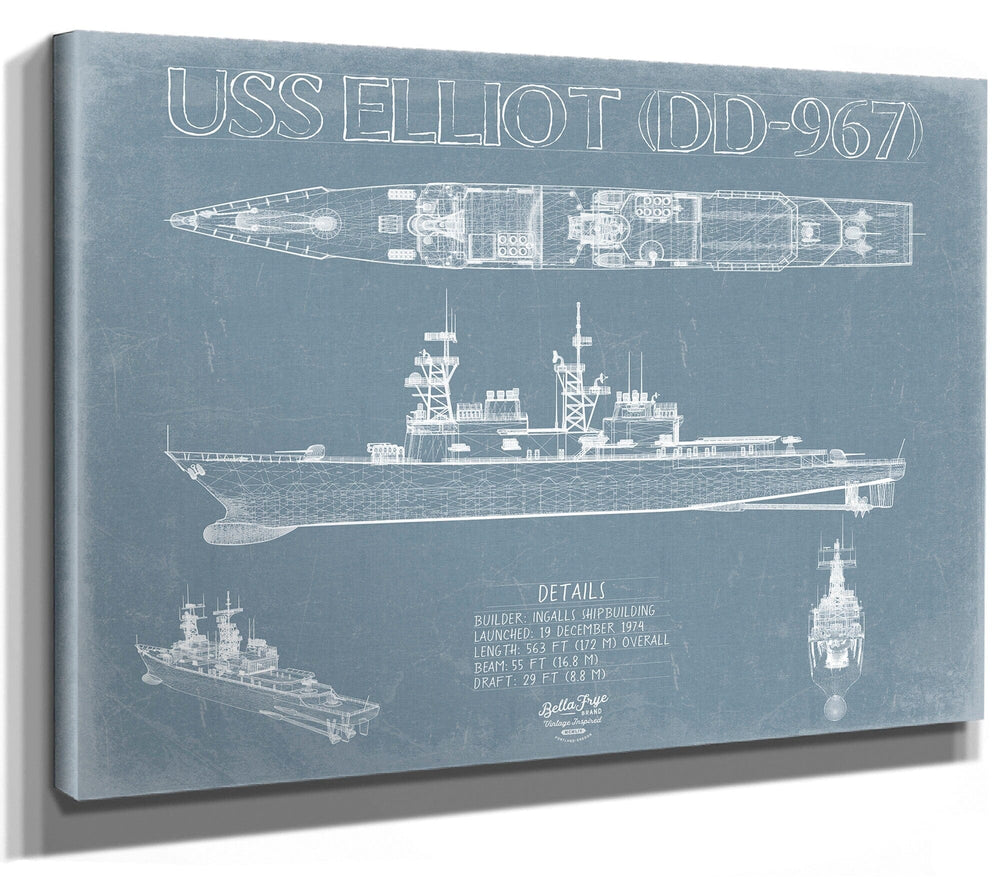 Bella Frye USS Elliot (DD-967) Blueprint Wall Art - Original Destroyer Print