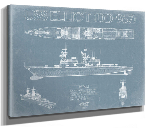 Bella Frye USS Elliot (DD-967) Blueprint Wall Art - Original Destroyer Print