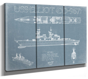 Bella Frye USS Elliot (DD-967) Blueprint Wall Art - Original Destroyer Print