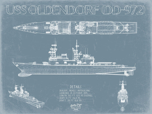 Bella Frye USS Oldendorf (DD-972) Blueprint Wall Art - Original Destroyer Print