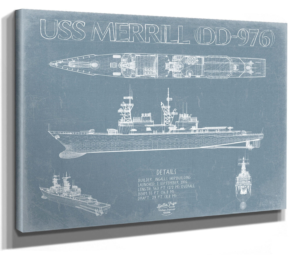 Bella Frye USS Merrill (DD-976) Blueprint Wall Art - Original Destroyer Print