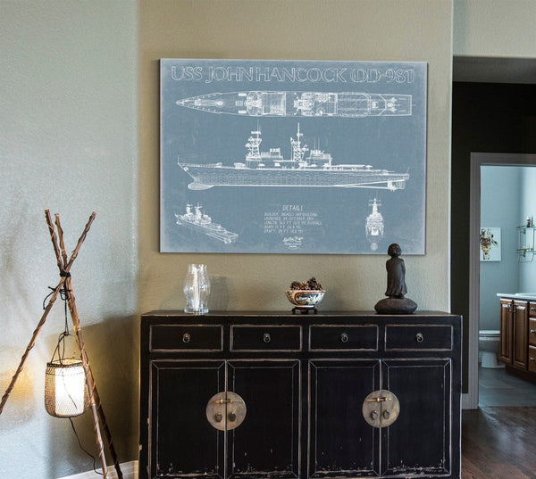 Bella Frye USS John Hancock (DD-981) Blueprint Wall Art - Original Destroyer Print