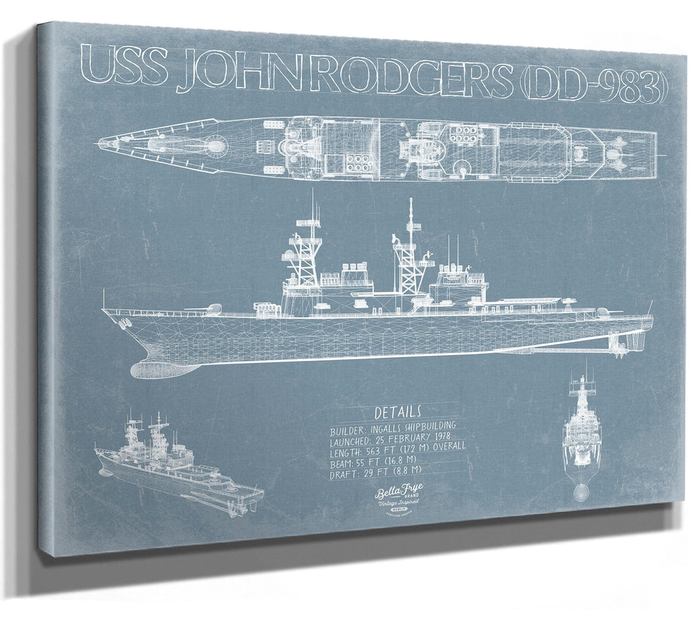 Bella Frye USS John Rodgers (DD-983) Blueprint Wall Art - Original Destroyer Print