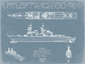 Bella Frye USS Leftwich (DD-984) Blueprint Wall Art - Original Destroyer Print