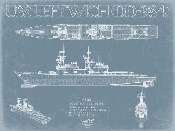 Bella Frye USS Leftwich (DD-984) Blueprint Wall Art - Original Destroyer Print