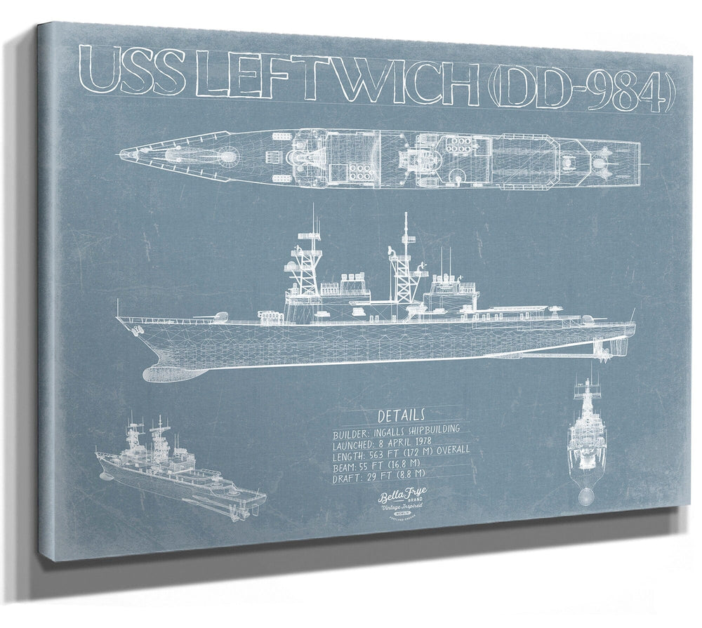 Bella Frye USS Leftwich (DD-984) Blueprint Wall Art - Original Destroyer Print