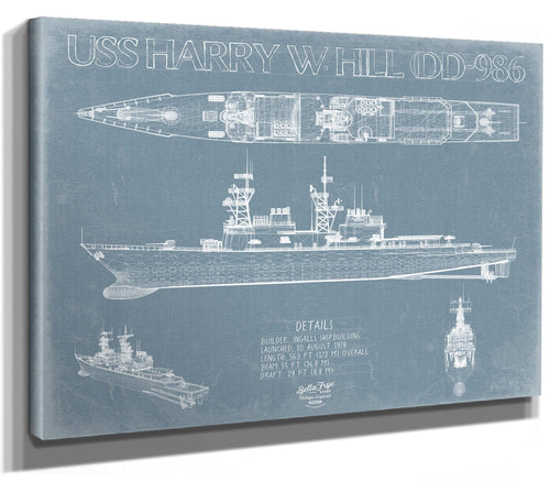 Bella Frye USS Harry W. Hill (DD-986) Blueprint Wall Art - Original Destroyer Print