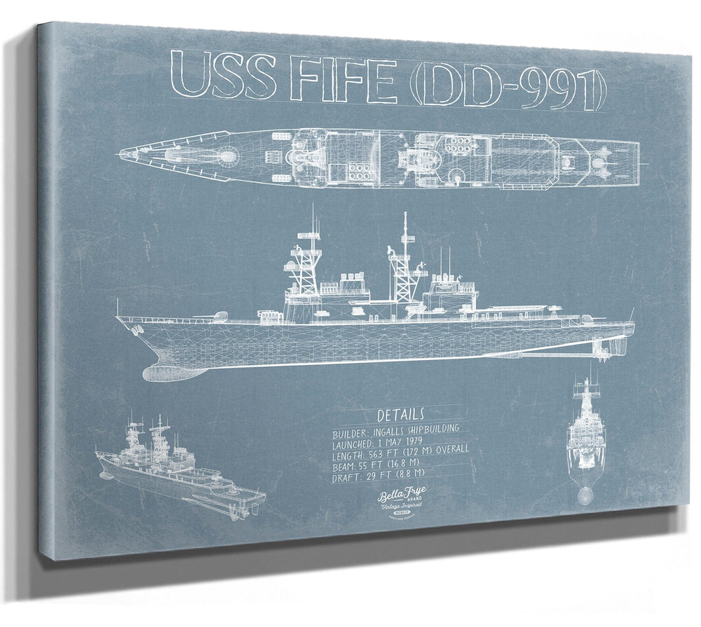 Bella Frye USS Fife (DD-991) Blueprint Wall Art - Original Destroyer Print