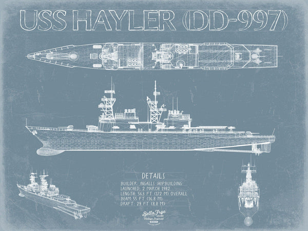 Bella Frye USS Hayler (DD-997) Blueprint Wall Art - Original Destroyer Print