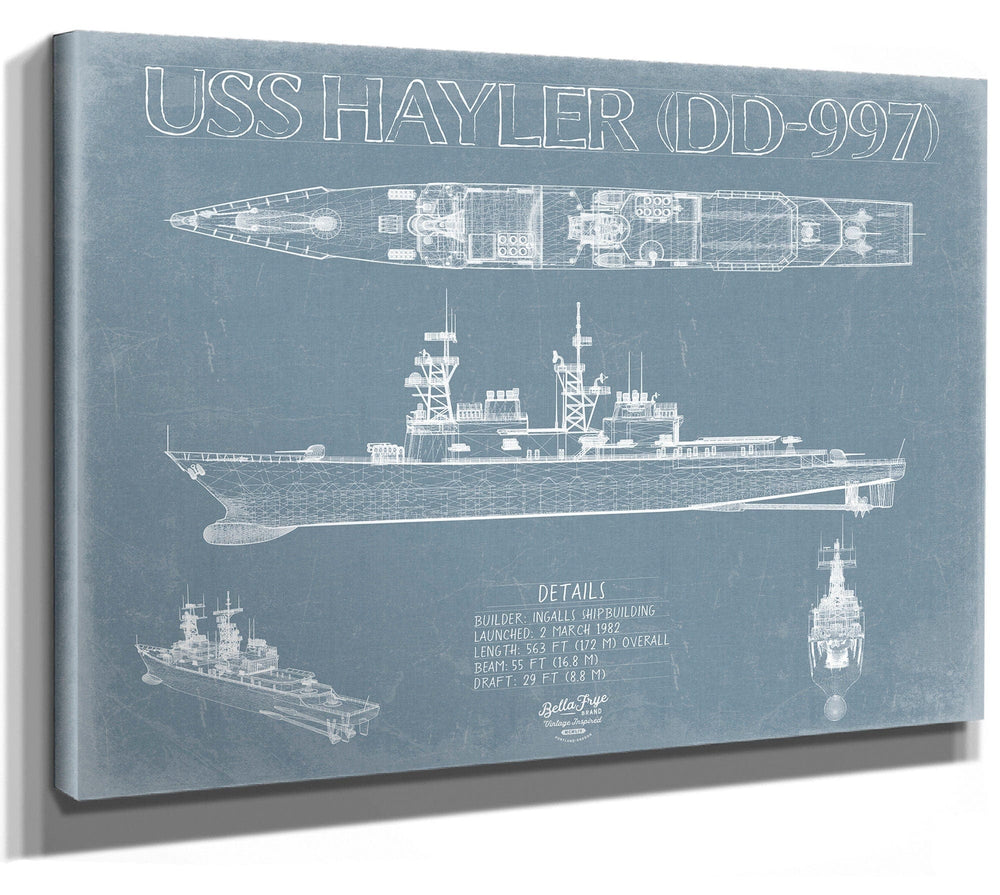 Bella Frye USS Hayler (DD-997) Blueprint Wall Art - Original Destroyer Print