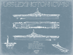 Bella Frye USS Lexington (CV-16) Blueprint Wall Art - Original Carrier Print