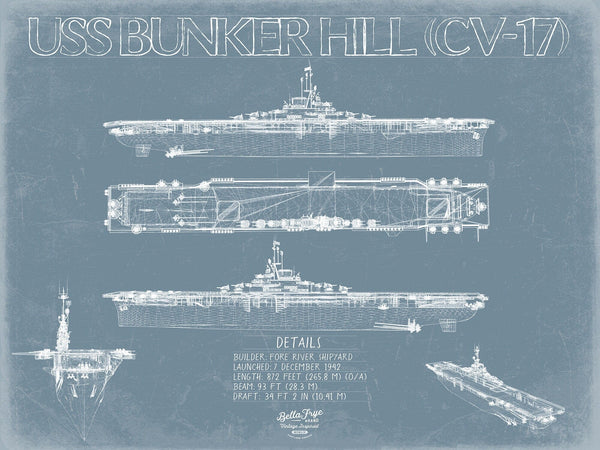 Bella Frye USS Bunker Hill (CV-17) Blueprint Wall Art - Original Carrier Print