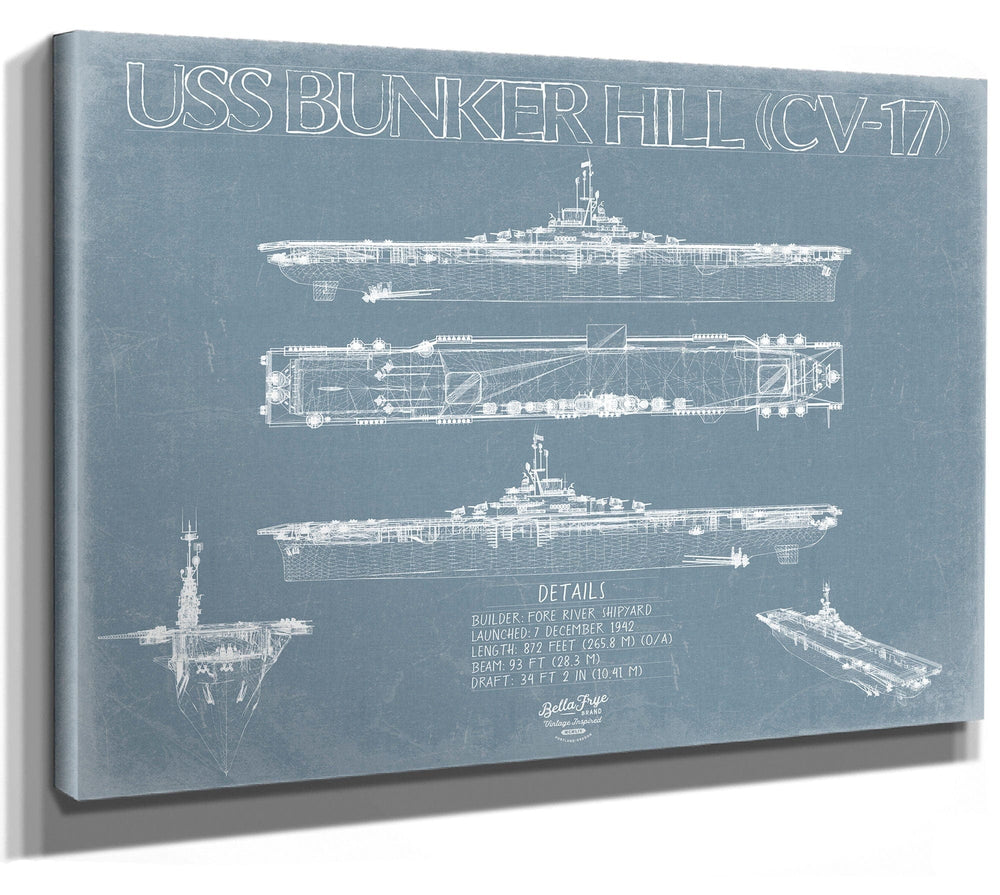 Bella Frye USS Bunker Hill (CV-17) Blueprint Wall Art - Original Carrier Print