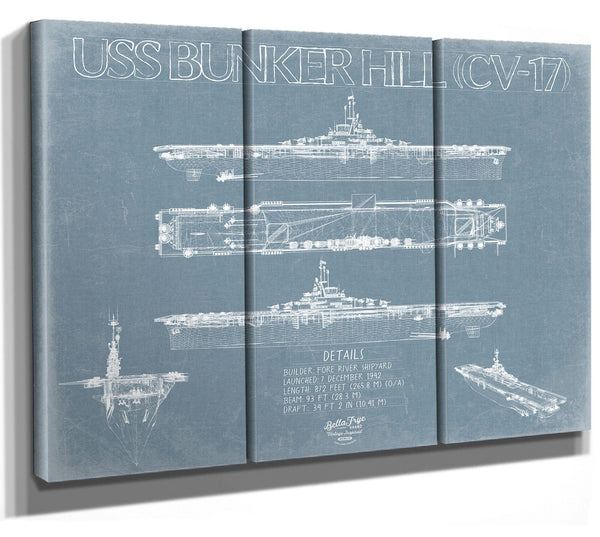 Bella Frye USS Bunker Hill (CV-17) Blueprint Wall Art - Original Carrier Print