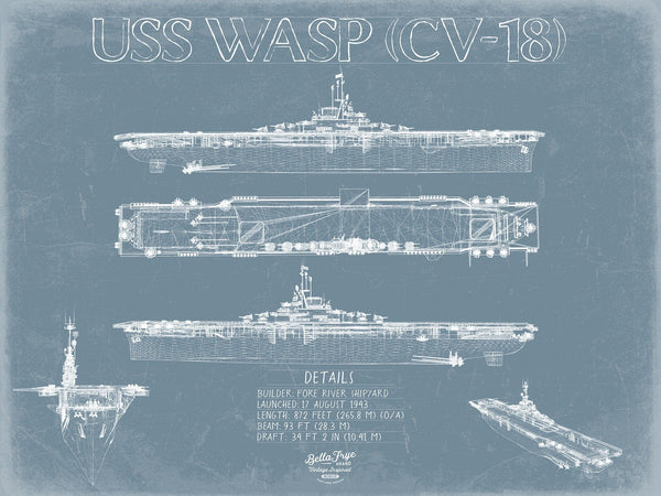 Bella Frye USS Wasp (CV-18) Blueprint Wall Art - Original Carrier Print