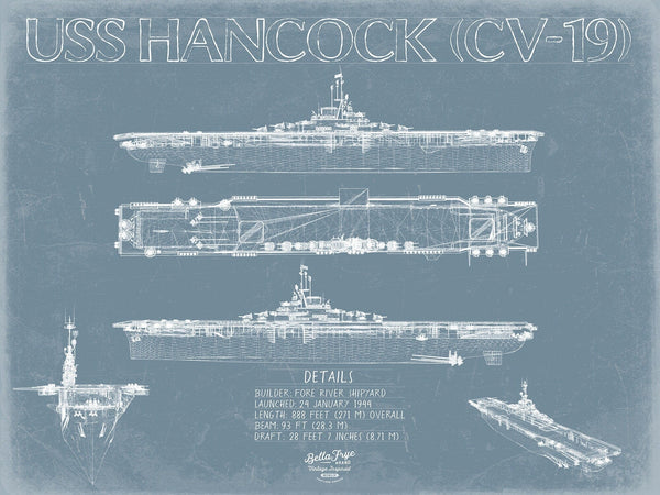 Bella Frye USS Hancock (CV-19) Blueprint Wall Art - Original Carrier Print