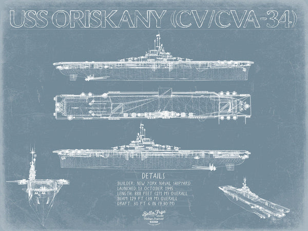 Bella Frye USS Oriskany (CV-34) Blueprint Wall Art - Original Carrier Print