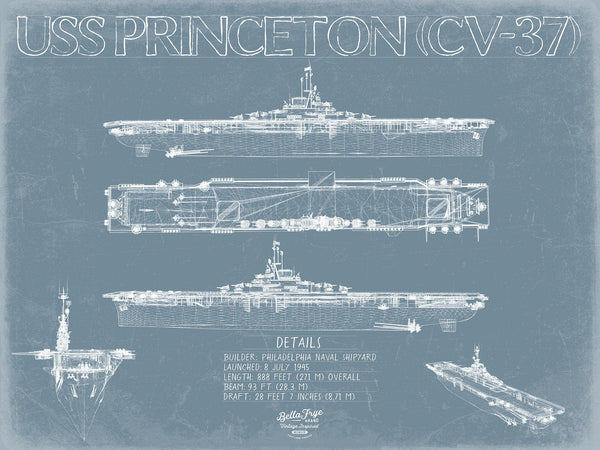 Bella Frye USS Princeton (CV-37) Blueprint Wall Art - Original Carrier Print