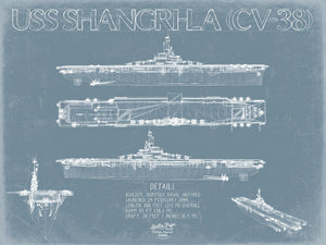 Bella Frye USS Shangri-La (CV-38) Blueprint Wall Art - Original Carrier Print