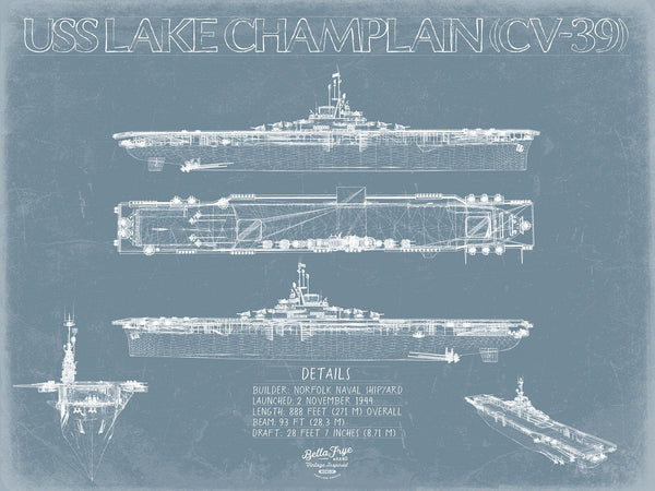 Bella Frye USS Lake Champlain (CV-39) Blueprint Wall Art - Original Carrier Print