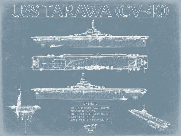 Bella Frye USS Tarawa (CV-40) Blueprint Wall Art - Original Carrier Print