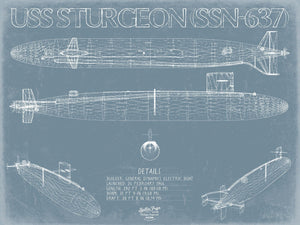 Bella Frye USS Sturgeon (SSN-637) Blueprint Wall Art - Original Submarine Print