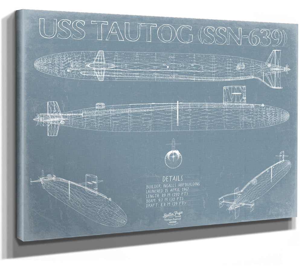 Bella Frye USS Tautog (SSN-639) Blueprint Wall Art - Original Nuclear-powered Attack Submarine Print