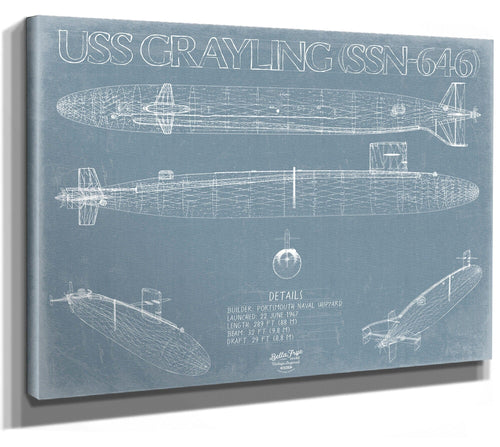 Bella Frye USS Grayling (SSN-646) Blueprint Wall Art - Original Nuclear-powered Attack Submarine Print