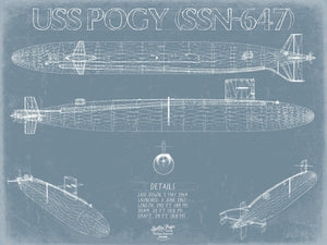 Bella Frye USS Pogy (SSN-647) Blueprint Wall Art - Original Nuclear-powered Attack Submarine Print