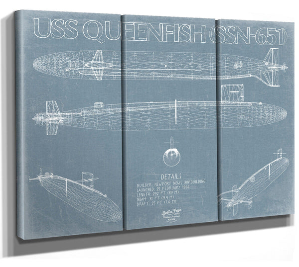 Bella Frye USS Queenfish (SSN-651) Blueprint Wall Art - Original Nuclear-powered Attack Submarine Print