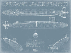 Bella Frye USS Sand Lance (SSN-660) Blueprint Wall Art - Original Nuclear-powered Attack Submarine Print