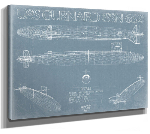 Bella Frye USS Gurnard (SSN-662) Blueprint Wall Art - Original Nuclear-powered Attack Submarine Print