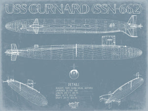 Bella Frye USS Gurnard (SSN-662) Blueprint Wall Art - Original Nuclear-powered Attack Submarine Print