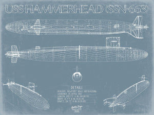 Bella Frye USS Hammerhead (SSN-663) Blueprint Wall Art - Original Nuclear-powered Attack Submarine Print