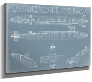 Bella Frye USS Bergall (SSN-667) Blueprint Wall Art - Original Nuclear-powered Attack Submarine Print