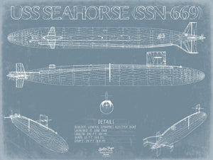 Bella Frye USS Seahorse (SSN-669) Blueprint Wall Art - Original Nuclear-powered Attack Submarine Print