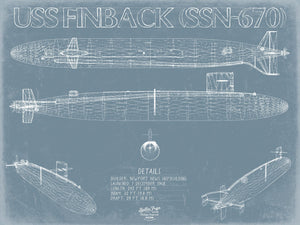 Bella Frye USS Finback (SSN-670) Blueprint Wall Art - Original Nuclear-powered Attack Submarine Print