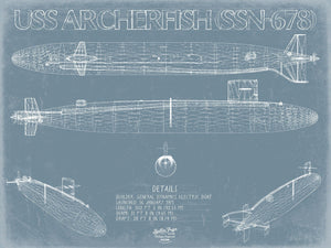 Bella Frye USS Archerfish (SSN-678) Blueprint Wall Art - Original Nuclear-powered Attack Submarine Print