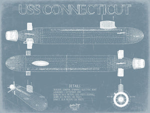 Bella Frye USS Connecticut (SSN-22) Blueprint Wall Art - Original Submarine Print