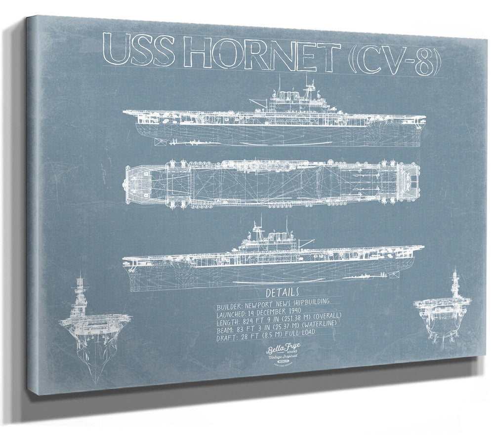 Bella Frye USS Hornet (CV-8) Blueprint Wall Art - Original Carrier Print