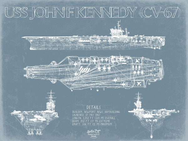 Bella Frye USS John F. Kennedy (CV-67) Blueprint Wall Art - Original Carrier Print