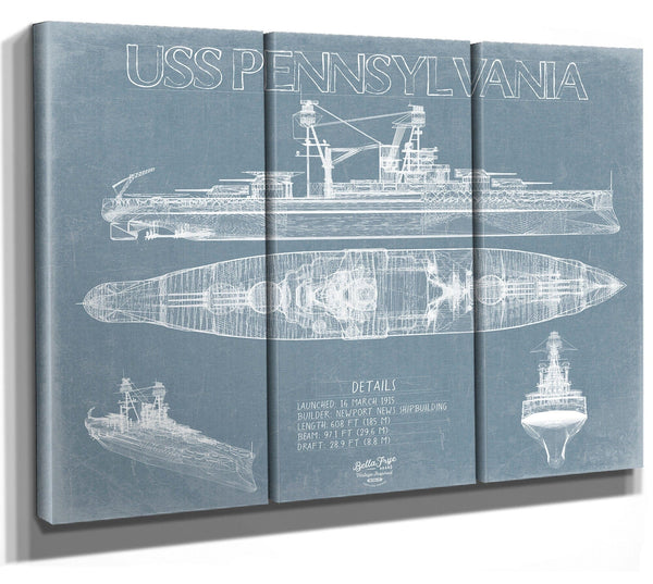 Bella Frye USS Pennsylvania (BB-38) Blueprint Wall Art - Original Carrier Print