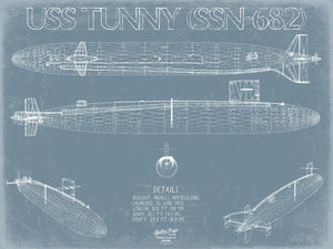 Bella Frye USS Tunny (SSN-682) Blueprint Wall Art - Original Nuclear-powered Attack Submarine Print