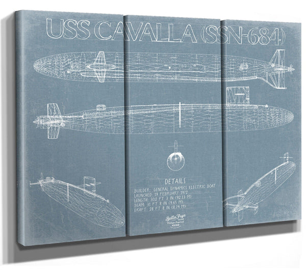 Bella Frye USS Cavalla (SSN-684) Blueprint Wall Art - Original Nuclear-powered Attack Submarine Print