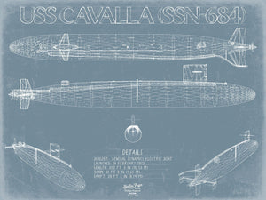 Bella Frye USS Cavalla (SSN-684) Blueprint Wall Art - Original Nuclear-powered Attack Submarine Print