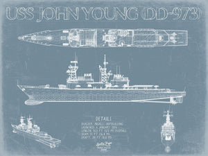 Bella Frye USS John Young (DD-973) Blueprint Wall Art - Original Destroyer Print