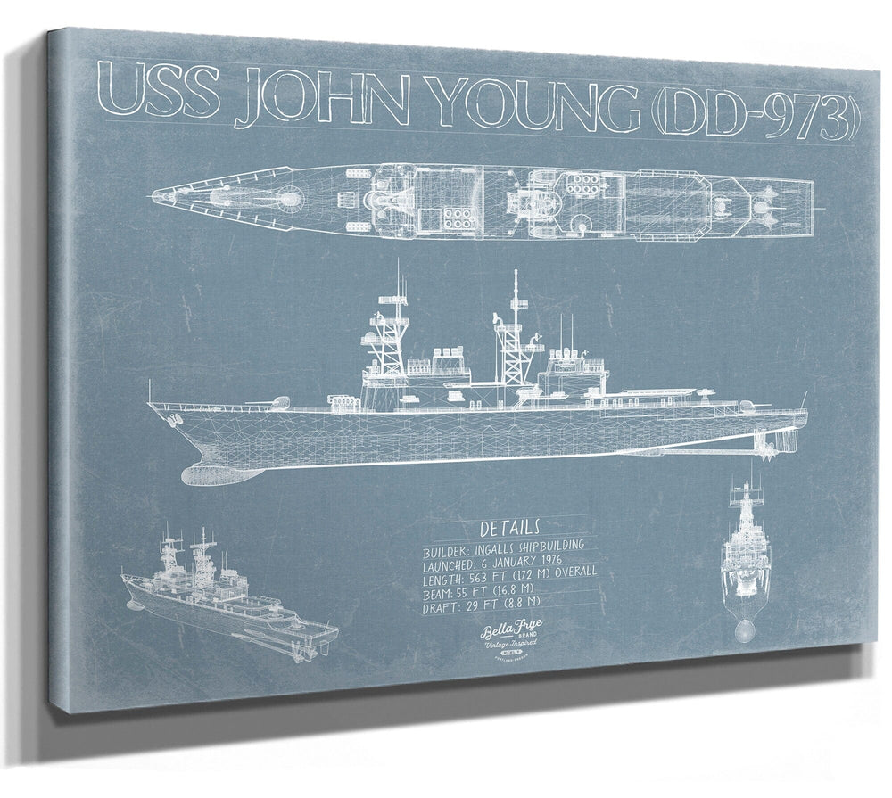 Bella Frye USS John Young (DD-973) Blueprint Wall Art - Original Destroyer Print