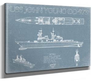 Bella Frye USS John Young (DD-973) Blueprint Wall Art - Original Destroyer Print