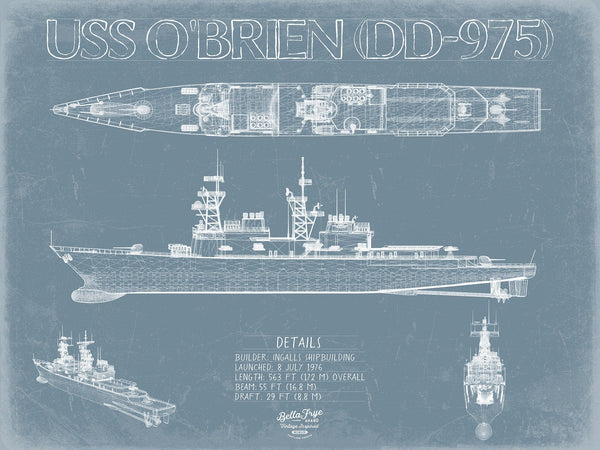 Bella Frye USS O'Brien (DD-975) Blueprint Wall Art - Original Destroyer Print