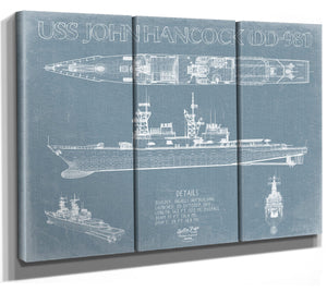 Bella Frye USS John Hancock (DD-981) Blueprint Wall Art - Original Destroyer Print